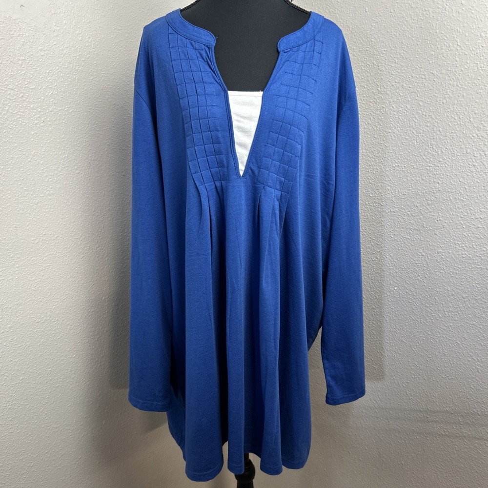 Woman Within Tunic Women's 2X Royal Blue 7 Day Layered Look Roll Tab Sleeve - Picture 1 of 5